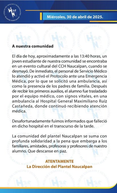 muere alumno cch naucalpan 