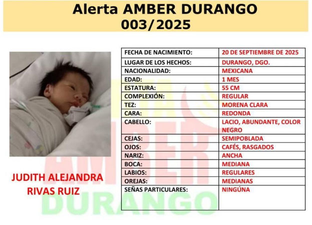 Bebé de un mes es robada del Hospital Materno Infantil en Durango
