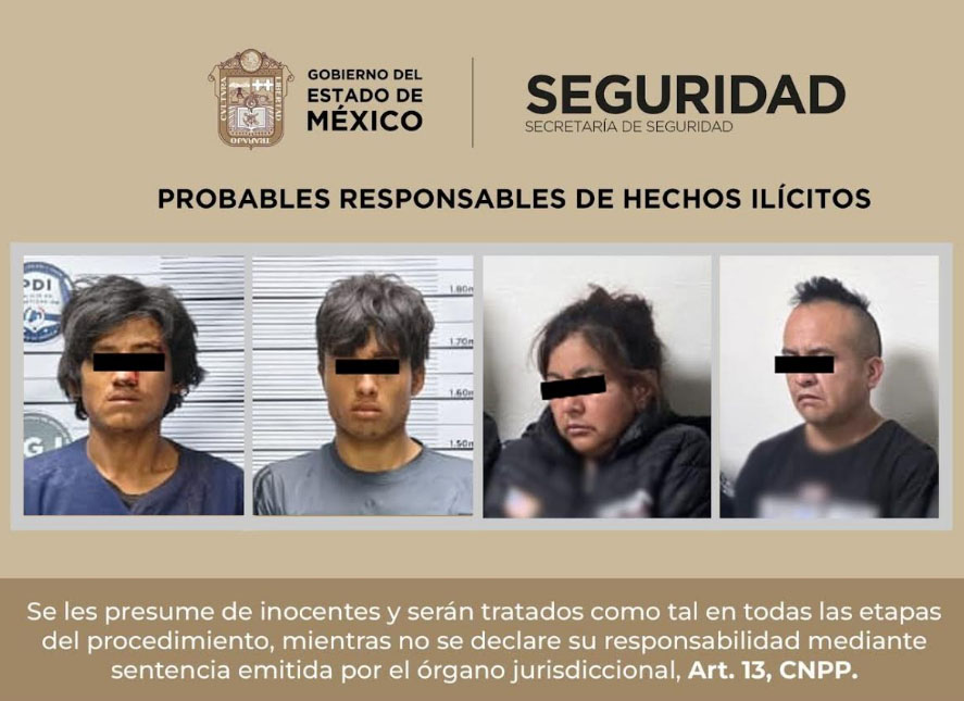 Detienen a cuatro presuntos integrantes de grupo delictivo en Edomex